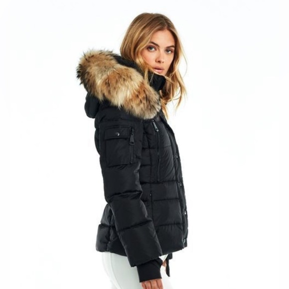 SAM raccoon genuine fur hood down puffer black jacket - Picture 4 of 16